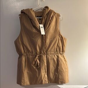 Women's Tan Hooded Vest Eileen Fisher